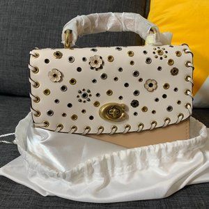 White Parker Top Handle With Scattered Rivets Coach